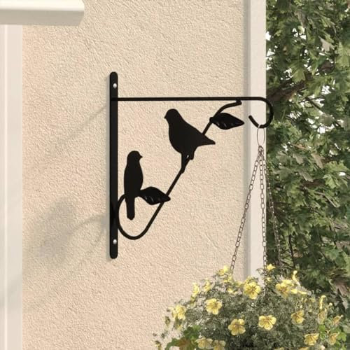 Homgoday Lot de 4 supports pour paniers suspendus en acier noir, panier mural gabion, gabion pierre, jardinière en pierre, mur de gabion de jardin, mur en pierre, clôture patio