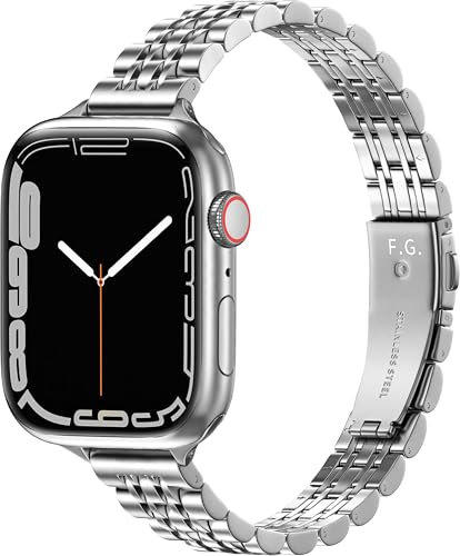 Fullmosa Cinturino Sottile Donna per Apple Watch Cinturino 46mm(S10) 44mm 45mm 42mm 49mm, Bracciale in Acciaio Inossidabile Cinturini Compatibile con iWatch SE SE2 Serie 10 9 8 7 6 5 4 3 2 1, Argento