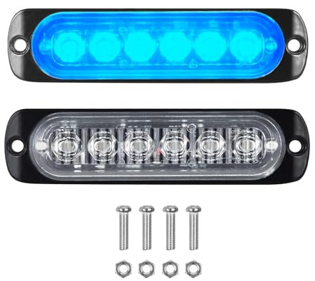 PICAA 2x Bleu 6 LEDs Lumières Stroboscopiques D'urgence, 12V-24V LED Flash Lampes de Balise D'avertissement de Danger pour Voiture Véhicule Camion Remorque Caravane