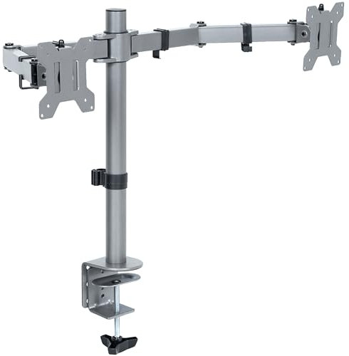VIVO STAND-V002-GY - Supporto da scrivania per doppio monitor, resistente e completamente regolabile, supporta 2 schermi di computer fino a 30 e max 10 kg ciascuno, colore grigio