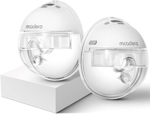 Mcadero M1 Upgrade Wearable Hands-Free Breast Pump - 4 Modes & 12 Levels - LED Display - Double Pump - Lightweight - Low Noise -Silicone - Battery Powered - 2 Pack - Elegant White