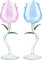 Flylin Set di 2 bicchieri da vino a forma di rosa, per bicchieri da vino rosso, da cocktail, per regali, feste, cene, matrimoni, stoviglie (rosa e blu, 260 ml)