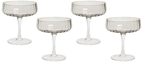 Champagnerschalen 4er Set transparent / grau 170 ml geriffeltes Design Quartz