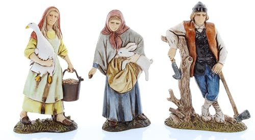 Moranduzzo Holzfäller, Frauen mit Gans und Kaninchen für Krippe 10 Cm Maßstab 1:20 - Unzerstörbare Krippenfiguren-Stil 700', Handbemalt, Offizielles Produkt, Hergestellt in Italien, Bildhauer M. Landi