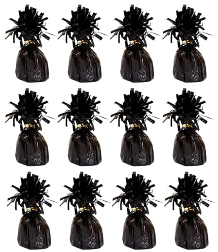 PARTYRAMA.CO.UK Black Foil Helium Balloon Weights 175gr - Pack of 12 - Durable & Colourful Weights for Birthdays Parties, Events & Celebrations - Perfect Balloon Weight Holders