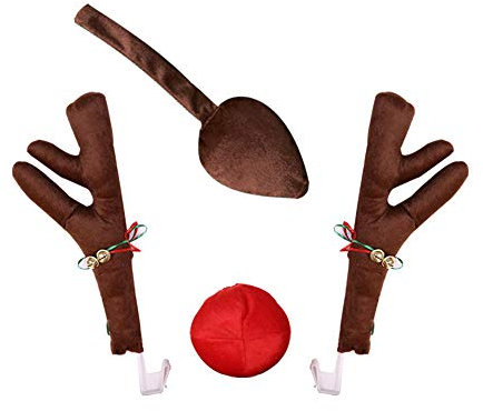COSINE Rentier Dekoration Auto Fahrzeug Nasen Horn KostüM Set Rudolph Weihnachten Rentier Geweih Rote Nasen Schmuck Elch Geweih