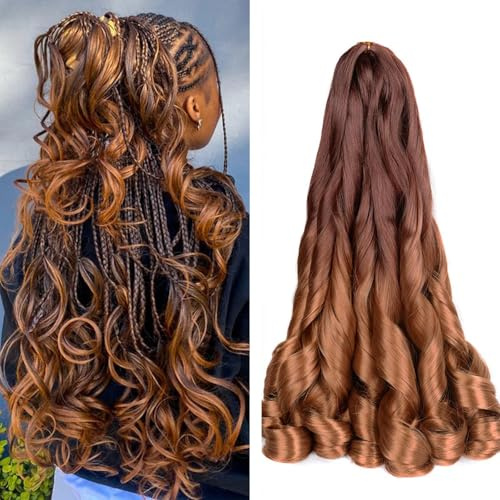 French Curls Braiding Hair 24 Inch 8 Packs Pre Stretched Loose Wave Bouncy Braiding Hair Spanish Curly Ends Synthetic Hair Extensions for Braiding (OT33/30)