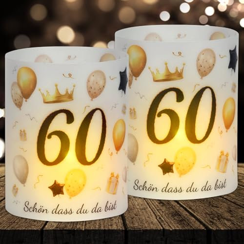 16 Windlicht Tischdeko 60. Geburtstag, Deko für Mann Frau, Happy Birthday Windlichter, Geeignet für Teelichter oder Kerzen