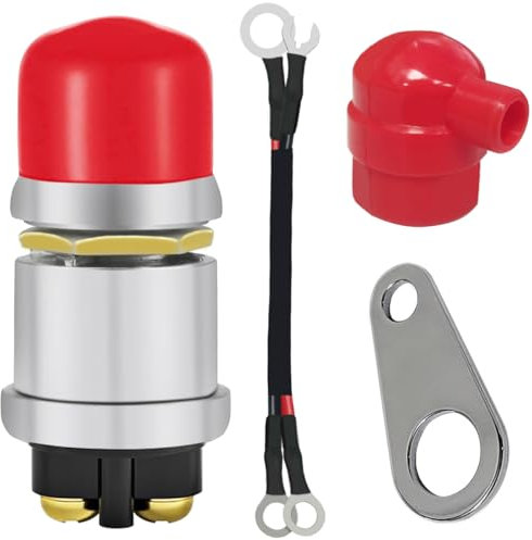 MKBKLLJY Heavy Duty Push Button Momentary Start Switch 12V 50A Waterproof Switch for Cars Truck Tractor RV Boat Track Horn Engine Starter 1 PCS JK260 ON-OFF, Bottom Cover, Fixed Plate, Cable Kit