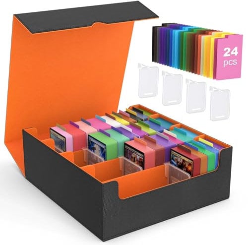 MoKo Boîte de Rangement pour Cartes à Collectionner, 3000+ Cartes MTG avec 24 Séparateurs & 4 Supports de Carte, Étui de Cartes pour Carte de Jeu Magiques, YugiOh, TCG, PTG, Carte Sportive, Orange