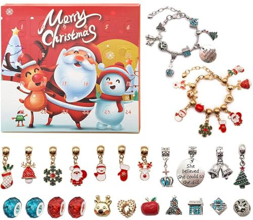 2024 Weihnachts-Countdown-Kalender-Armband,24 Stück Weihnachts-Countdown-Kalender-Armbänder-Set Maker Kit für Weihnachts Countdown Adventskalender 24 Tage DIY Weihnachtsarmband Geschenk 22 Charm-Perle