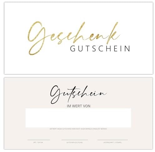 25 Blanko Gutscheine zum Selber Ausfüllen Edel Geschenkgutscheine für Kunden Gutscheine Vorlagen Gutscheinkarten für Nagelstudio Friseur Kosmetik Massage Fußpflege