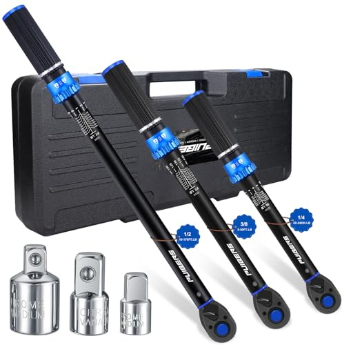 PUIBERS Drehmomentschlüssel-Set, 1/2, 3/8, 1/4-Zoll-Antrieb, 3 Stück Drehmomentschlüssel 3-50 m, LB, 50-240 Zoll, Zoll Pfund, Drehmomentschlüssel mit 3 Adaptern für Fahrrad, Auto, LKW, Traktor