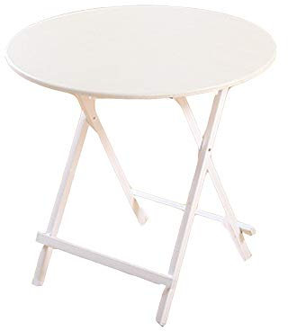 Runder weißer klappbarer Gartentisch, kleiner Holztisch (70 x 74 cm), perfekt für Mahlzeiten im Freien