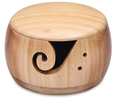 Wooden Yarn Bowl 4.5 x 2.4 Inches Handcrafted Knitting Bowl with Lid and Carved Holes for Yarn Storage Perfect for Crochet Accessories Yarn Baskets for Crocheting Storage Yarn Bowl Yarn Bowls