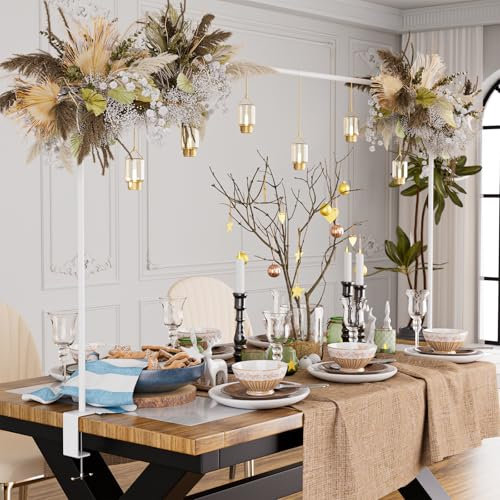 XLHOMO Tischständer mit Klemmen, verstellbar 81,3 - 200,3 cm hoch, 81,3 cm - 332,7 cm Länge, weißer Tischbogenständer, Metallballonrahmen, Hängestange für Hochzeiten, Geburtstage, Partys, Gartenlaube