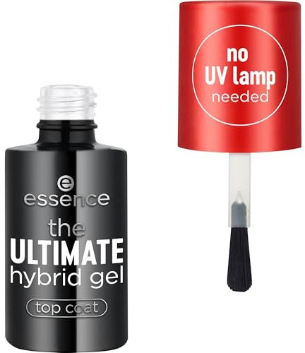 Essence Cosmetics the Ultimate hybrid gel top coat, Überlack, Transparent, langanhaltend, glättend, ohne Mikroplastikpartikel, ohne Konservierungsstoffe, ohne Parfüm, 1er Pack (8ml)