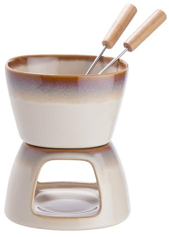 BUTLERS (4 Stück) Schokofondue Keramik für 2 Personen - Teelichthalter Schokoladenfondue mit 2 Edelstahlgabeln und Geschenkverpackung | Schmelztopf für Obst, Kekse, Weihnachtsplätzchen