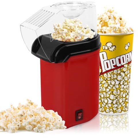 Popcornmaschine, 1200W Elektrische Popcorn Maker, Popcorn-Maschinen mit Messbecher, 2 Minuten Schnell, Fett- Und öLfrei, One-Touch-Bedienung, FüR Heimvideos Und Filmaben, Kindergeburtstag - Rot