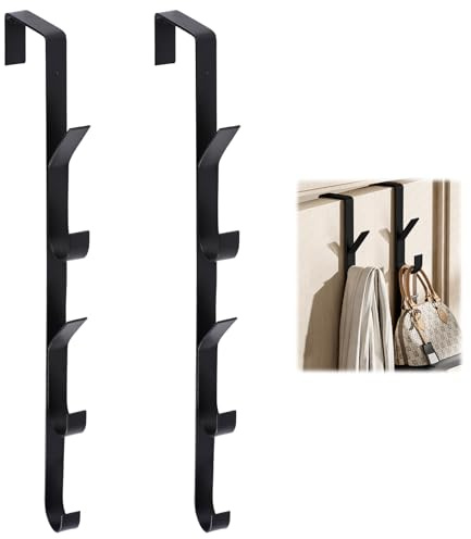 2 Pezzi x 5 Ganci Attaccapanni da Porta, Verticale Appendiabiti per Porta | Acciaio al Carbonio Appendi Abiti Senza Fori, Salvaspazio Appendino per Vestiti, Borse, Asciugamani (Nero)