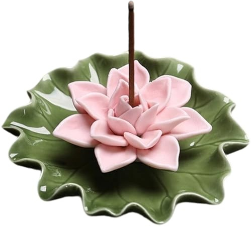 CREATCABIN Lotus Räucherstäbchenhalter Keramik Räucherstäbchen Abnehmbarer Aschefänger Lotusblatt Brenner Tablett Für Stäbchen Zuhause Yoga Teehaus Zen Buddhistischer Altar Reinigung Rosa 90x90x25mm