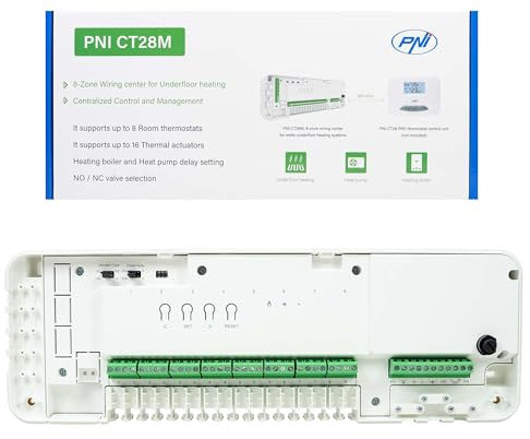PNI CT28M Control Module with 8 Zones, for Solenoid valves, Thermal actuators for underfloor Heating, White
