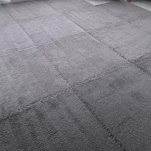 5 Pcs Large Size Plush Puzzle Foam Floor Mat for Playroom,Interlocking Carpet Squares,Foam Tiles,Splicing Floor Rugs,30 and 60 Cm(Size:11.8x11.8 Inch,Color:Apricot+Coffee)