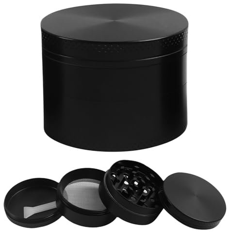 Dalephoric 5×3.8 cm Grinder, 4 Pezzi Grinder Weed in Lega di Zinco, Macinaspezie con Raschietto, Grinder Metallo, Macinino per Erba Secca, Herb Grinder, per Macinare Erbe, Fieno e Spezie, Nero