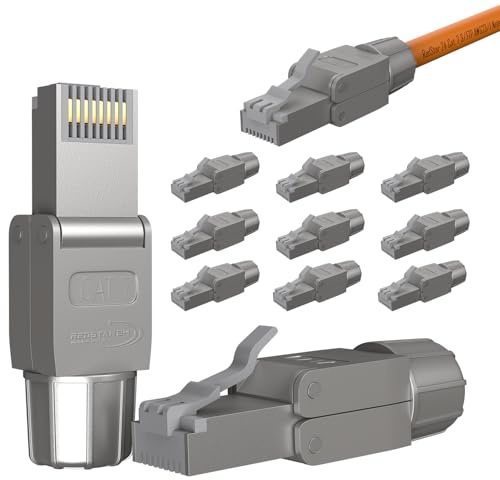RedStar24 RJ45 Stecker Werkzeuglos CAT 7 – Netzwerkstecker für Verlegekabel AWG 22-24 – CAT7 CAT6a LAN Kabel Netzwerkkabel Ethernet – Geschirmt – LSA feldkonfektionierbar – 10 Gbps – 12 Stück