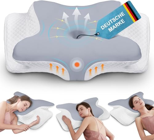 botatio Memory Foam Kissen Ergonomisches Nackenkissen Kopfkissen, Memory Foam Pillow Kopfkissen für Seiten, Orthopädisches Kissen Rücken & Bauchschläfer zur Verbesserung 62x41x13/11 cm, Grau-Weiß