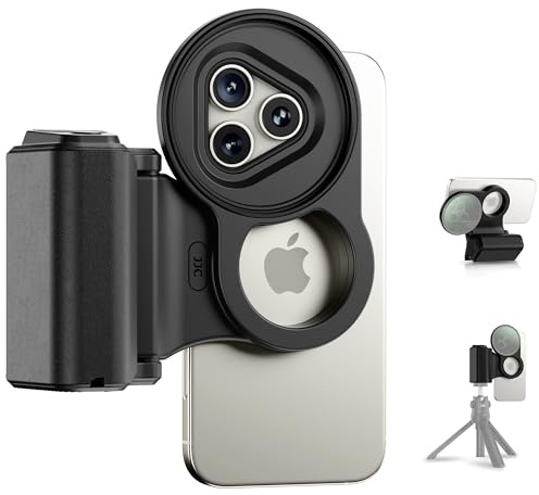 JJC 2in1 67mm Filter Adapter & DSLR-style Magnetic Phone Handgirp for iPhone 16 Pro / 15 Pro / 14 Pro - mount 67mm Filter, with Bluetooth Remote, Snap Grip Handle Verstile Desk Stand