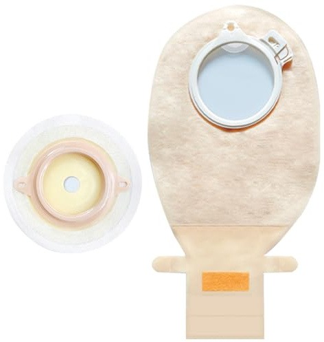 10 Stück Stomabeutel, Kolostomiezubehör, Zweiteiliger Entleerbarer Stomabeutel für Die Ileostomie-Stomapflege, Zuschneidbar 15–45 MM (5 Stück Beutel + 5 Stück Barriere)