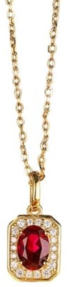 Halskette 750 Gold, Ketten Damen Elegant Im Labor Hergestellter Rubin 1.2 Karat Echter Schmuck 18 Karat Gelbgold mit Moissanit
