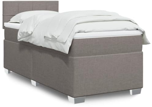 QJBSAVVA Boxspringbett 100x200 cm Taupe Taschenfederkern Matratze & Topper LED Beleuchtung Modernes Einzelbett Stoff Kopfteil Jugendzimmer Gästezimmer Schlafzimmer