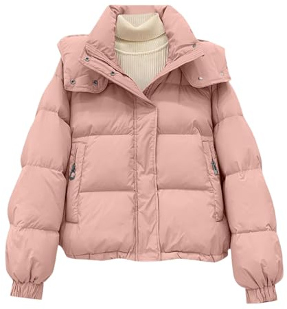 Doudoune Femme Hiver Chaude Blouson Courte Vetement Femme Chic Manteau Sportif Manches Longues Doudoune Matelassée avec Capuche Veste Décontractée pour Le Bureau Rose XL