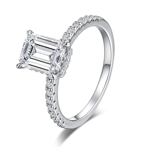 Engagement Ring for Girlfriend Gold 9K Solid Promise Rings Halo with 1ct Moissanite White Gold Wedding Bands for Her Size V 1/2