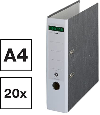 Centra Standard-Ordner, Wolkenmarmor, 20er Pack, Recycling, Blauer Engel, LGA Zertifikat, A4, 8 cm breit, bis zu 600 Blatt (80 g/m²), Kantenschutz, Griffloch, weiß, 220121