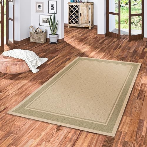 Ruggy Modern Flachgewebe Grün Beige Karo Bordüre in 5 Größen