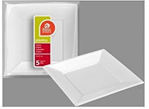 Best - Pack de 5 platos cuadrados desechables, 23 cm, color blanco (242800)