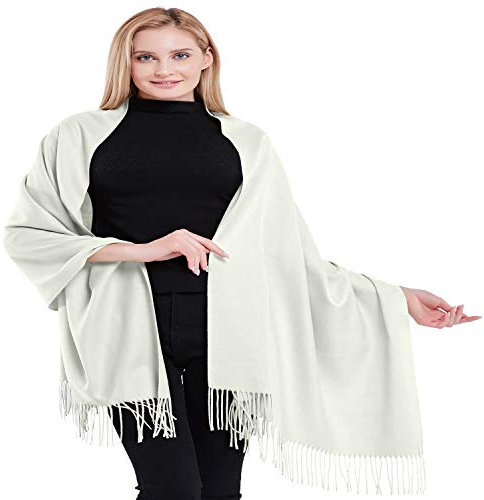 CJ Apparel Weiß 100% Kaschmir Zweilagige Schals Pashmina Handgemacht in Nepal Schultertuch Schal Umschlagtuch NEU