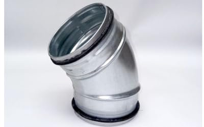 Curva stampata a 45° in lamiera di acciaio zincata con guarnizione di tenuta, raccordo per condotte con tubo spiralato in impianti di distribuzione aria e ventilazione. (Diametro 180)