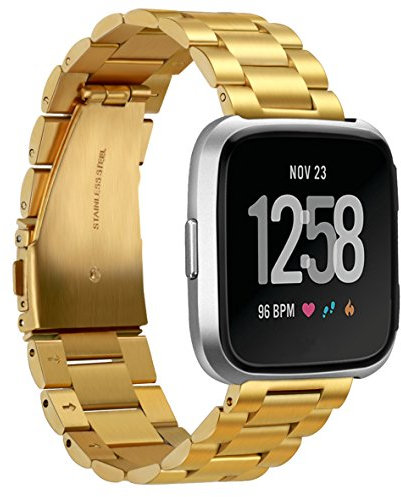 TopTen Watch Band Compatible for Fitbit Versa/Versa 2/ Versa Lite/SE Smartwatch, Stainless Steel Metal Bracelet Replacement Accessories Adjustable Wrist Strap (Gold)