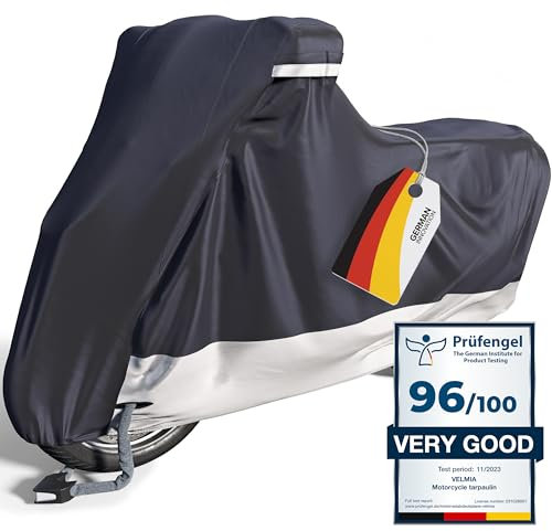 VELMIA Motorrad Abdeckplane I Motorradabdeckung extrem hitzebeständig bis 300° I Motorrad Abdeckplane, Winterfest für In- & Outdoor, Abdeckplane Motorrad, Vespa Abdeckplane, motorradgarage, Moped