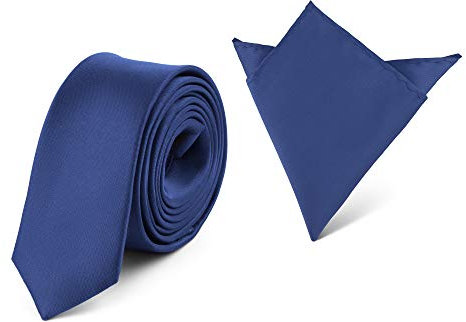 Ladeheid Herren Schmale Krawatte & Einstecktuch Set SP/P (150cm x 5cm, 22cm x 22cm, Blau2)
