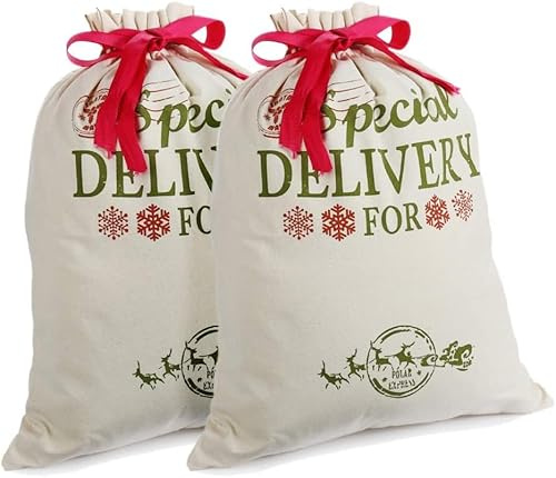 2 pack Weihnachtssack Mittel Groß Weihnachtsmann Sack 18.9’’ X 14.4’’ Santa Sack Weihnachten Tasche für Xmas Strümpfe Geschenk & dekoration für Kinder