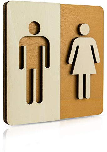 WC Schild Holz Toilettenschild Toilette Türschild Damen Herren Piktogramm Art.Nr. 4007 (Nussbaum Hell 14x14cm)