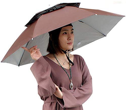 FUVOYA Sombrero de Paraguas de la Cabeza del Cortavientos, Adultos Grandes Plegable Brolly Sombrero con Manos Libres Diadema para Las Mujeres y el Hombre Golf, Pesca, jardinería, fotografía, Caminar