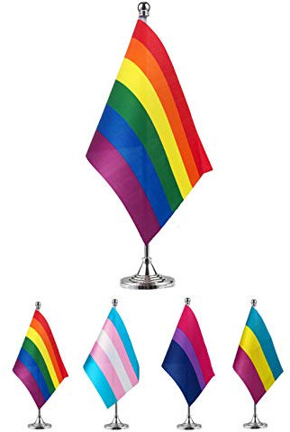 GentleGirl.USA Rainbow Table Flag Stick Small Mini Rainbow Flag Office Table Flag with Stand Base, Gay Pride and Proud Theme Party Decoration