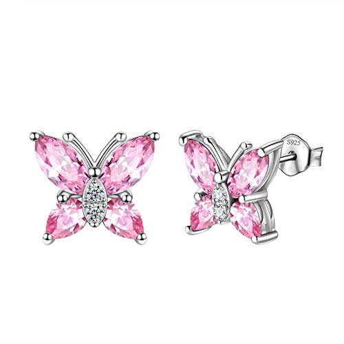 Aurora Tears Schmetterling Ohrringe 925 Sterling Silber Oktober Birthstone Pink Opal Stud Tiere Ohrringe Schmuck für Frauen und Mädchen DE0160O