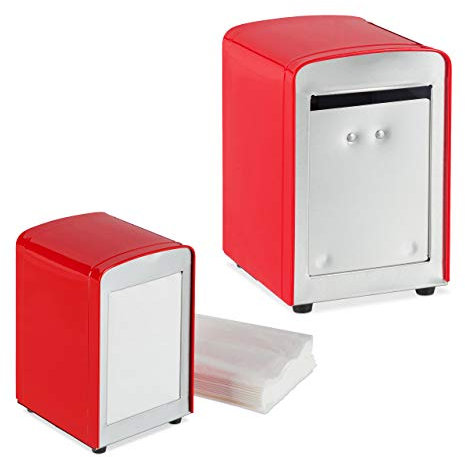 2 x Serviettenspender Retro, Metall, kleine Gastro Serviettenhalter für Eisdiele, Café, Bistro, HBT: 15x9,5x11, rot